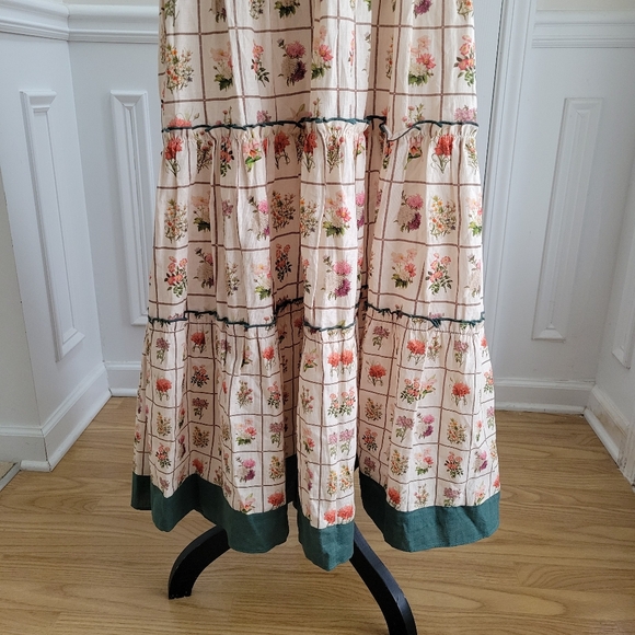 Anna Cate Vintage Stamp Emily Floral Maxi Dress Linen Cotton Size M - Picture 9 of 15